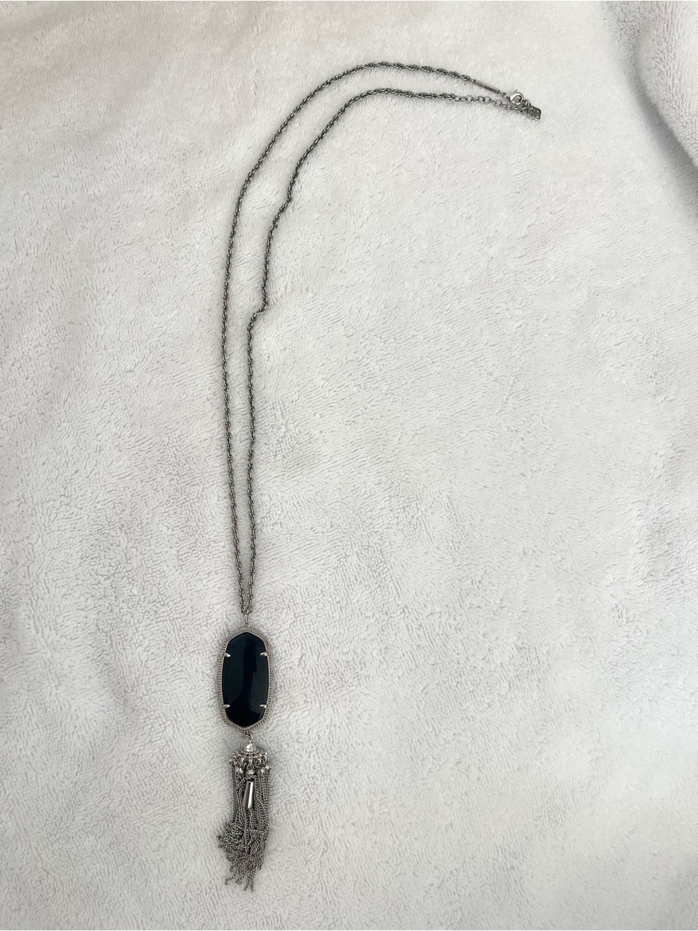 Kendra Scott Rayne Black Opaque Pendant Silver Long Adjustable Tassel Necklace